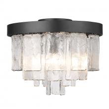  1768-FM BLK-HWG - Ciara BLK 3 Light Flush Mount in Matte Black with Hammered Water Glass Shade